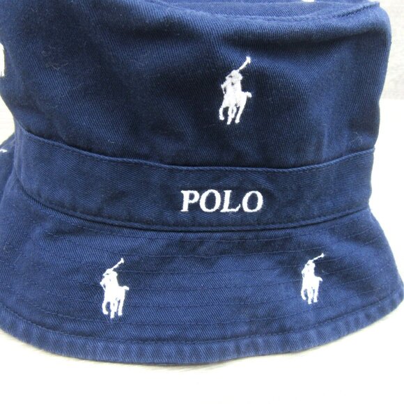 Polo Ralph Lauren Embroidered Pony Bucket Hat Adult Size S/M Navy Blue White NEW - Picture 3 of 12